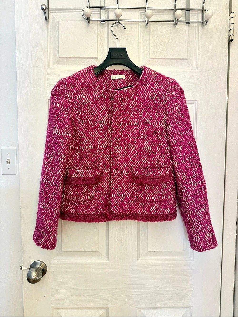 J.Crew Diamond Tweed Jacket Geometric Fringe in Pink - Picture 2 of 12